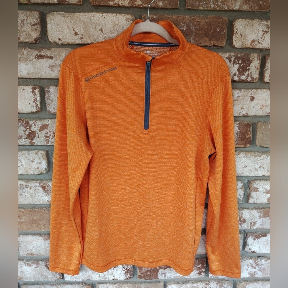 Vineyard Vines Men's Orange On The Go Sankaty Quarter Zip Sz S Golf Performance